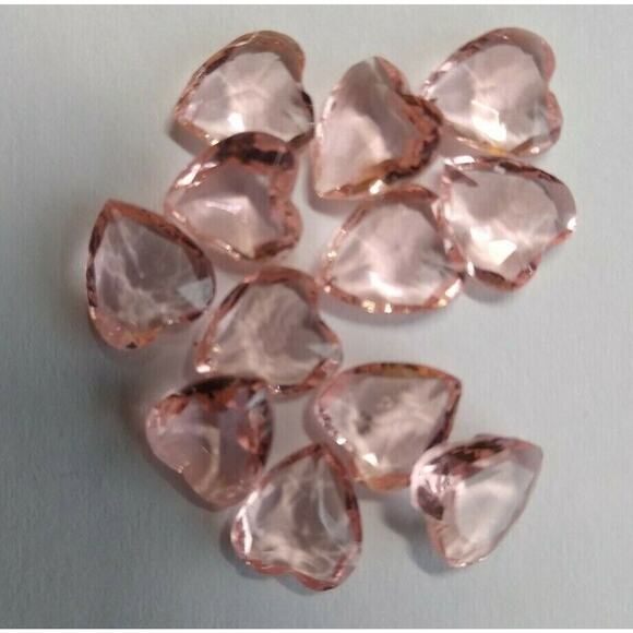 12 Heart Shaped Pink Rose Translucent Glass Cabochons 9mm Vintage NOS 1950s - Picture 4 of 6